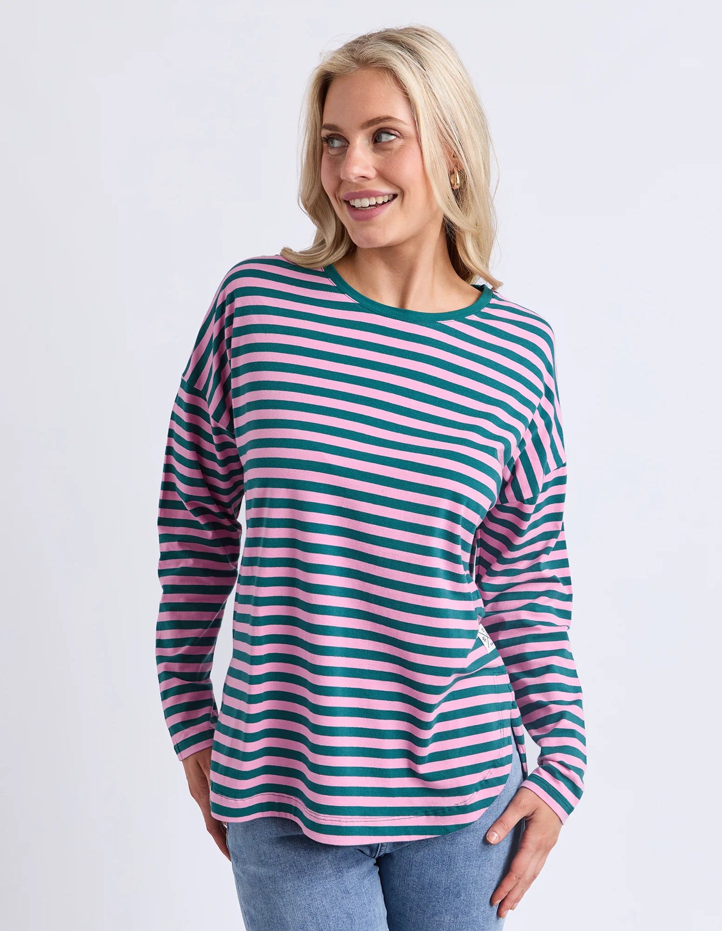 Lauren L/S Stripe Tee- Teal /Quartz Pink