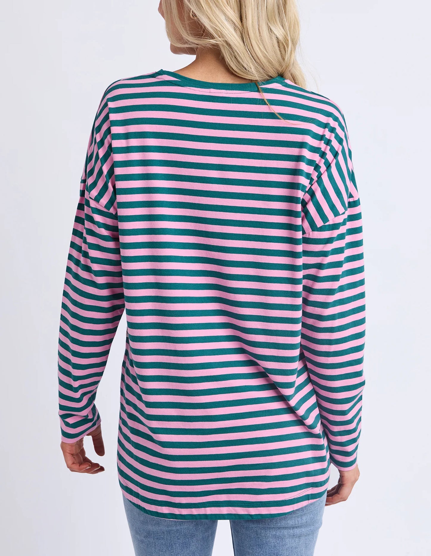 Lauren L/S Stripe Tee- Teal /Quartz Pink