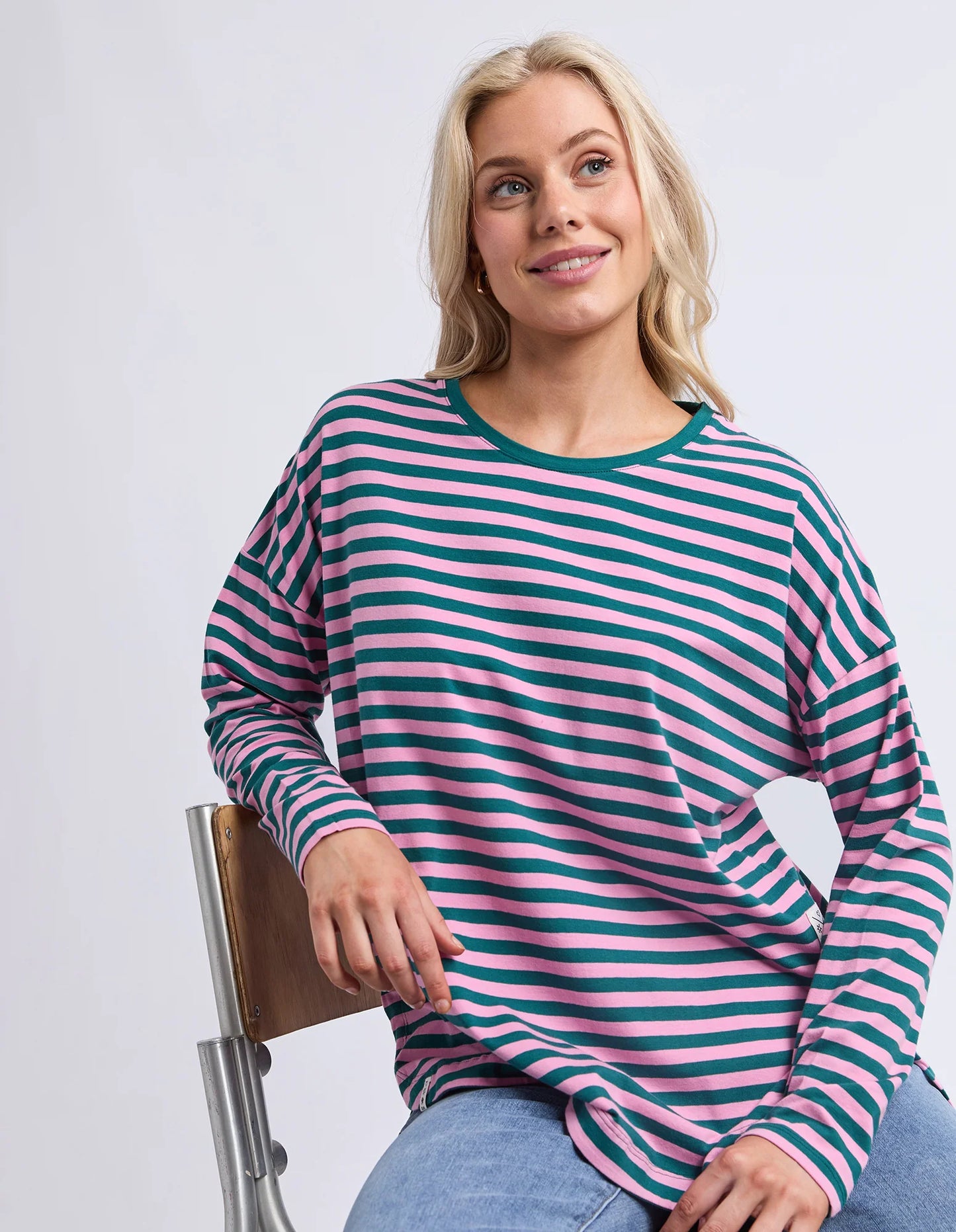 Lauren L/S Stripe Tee- Teal /Quartz Pink