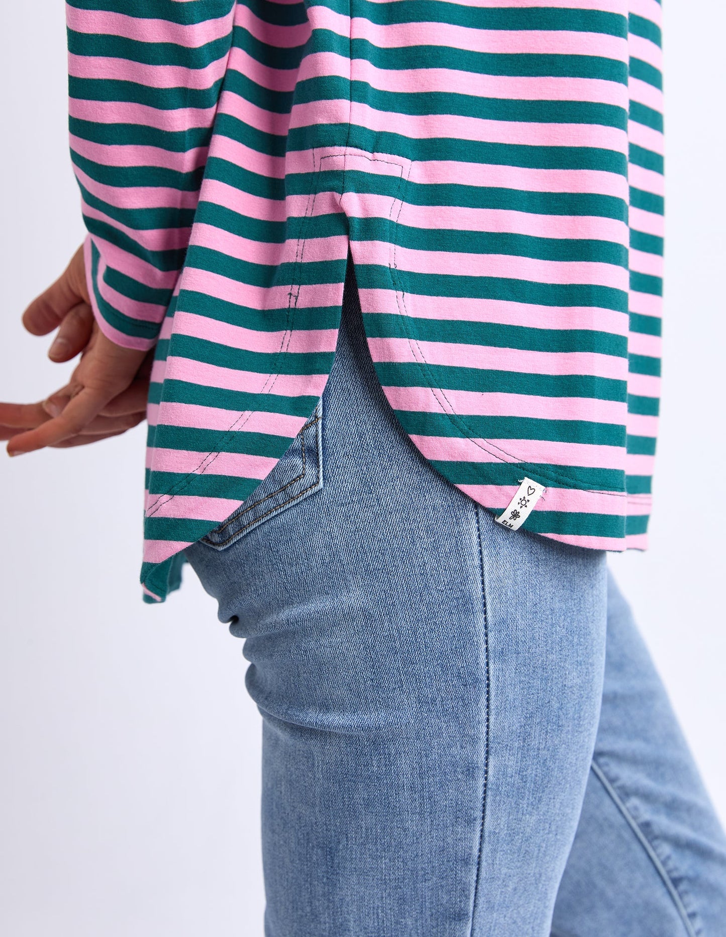 Lauren L/S Stripe Tee- Teal /Quartz Pink