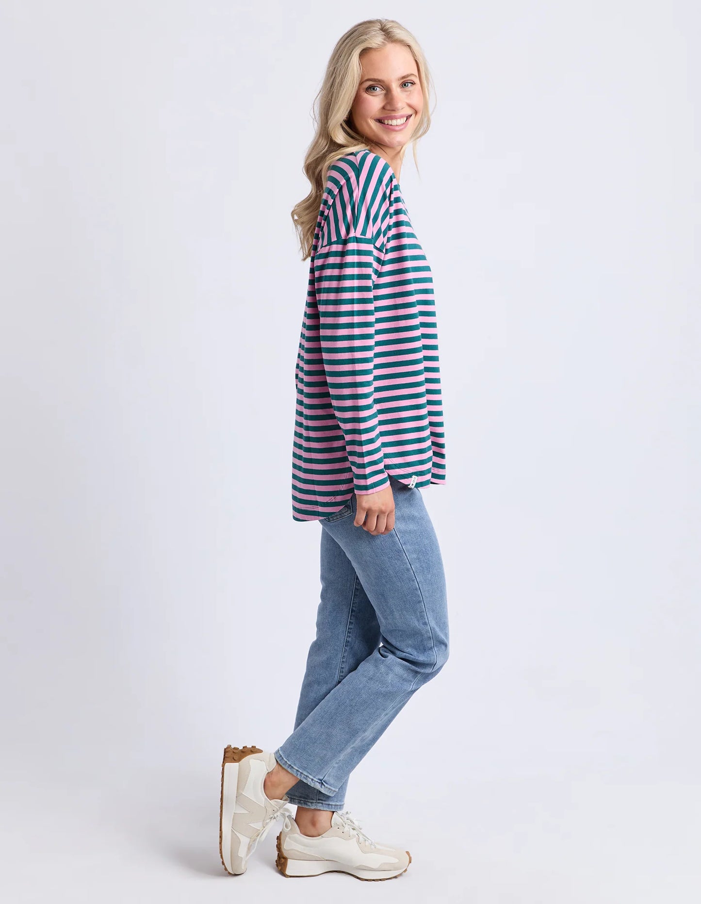 Lauren L/S Stripe Tee- Teal /Quartz Pink