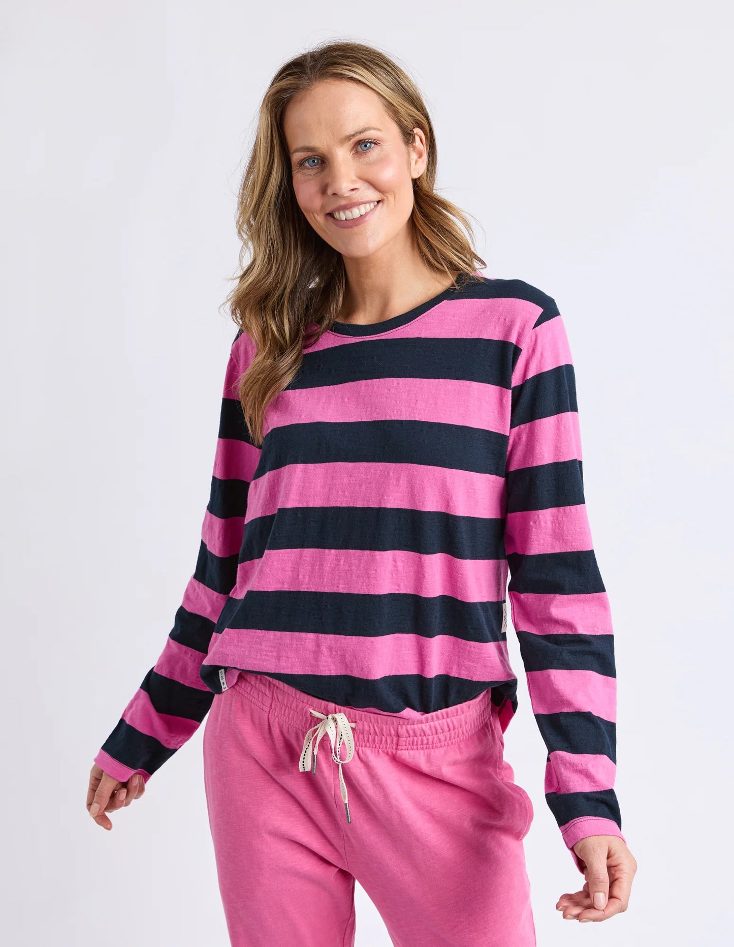 Spritz Stripe Long Sleeve Top- Hot Pink/Navy