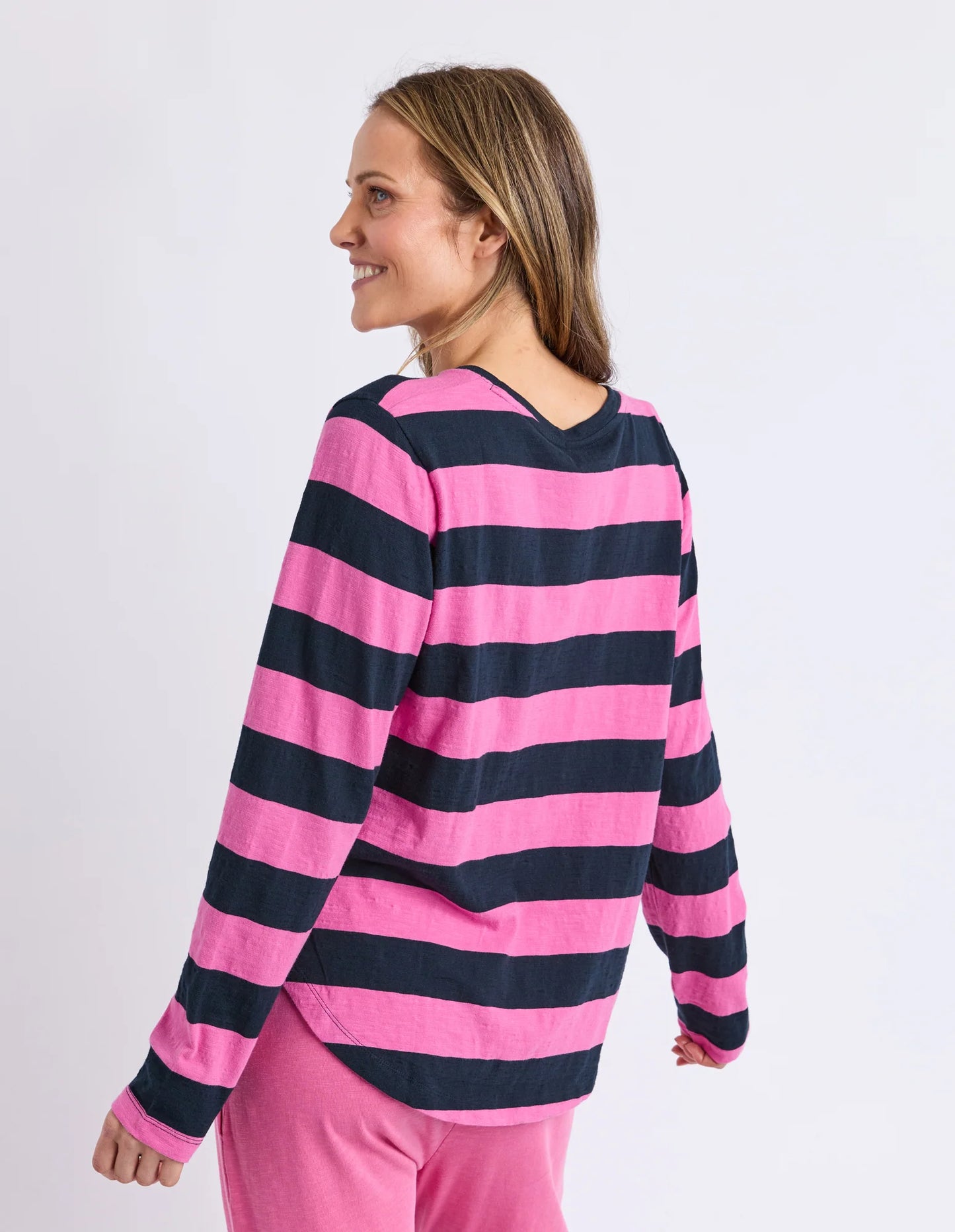 Spritz Stripe Long Sleeve Top- Hot Pink/Navy
