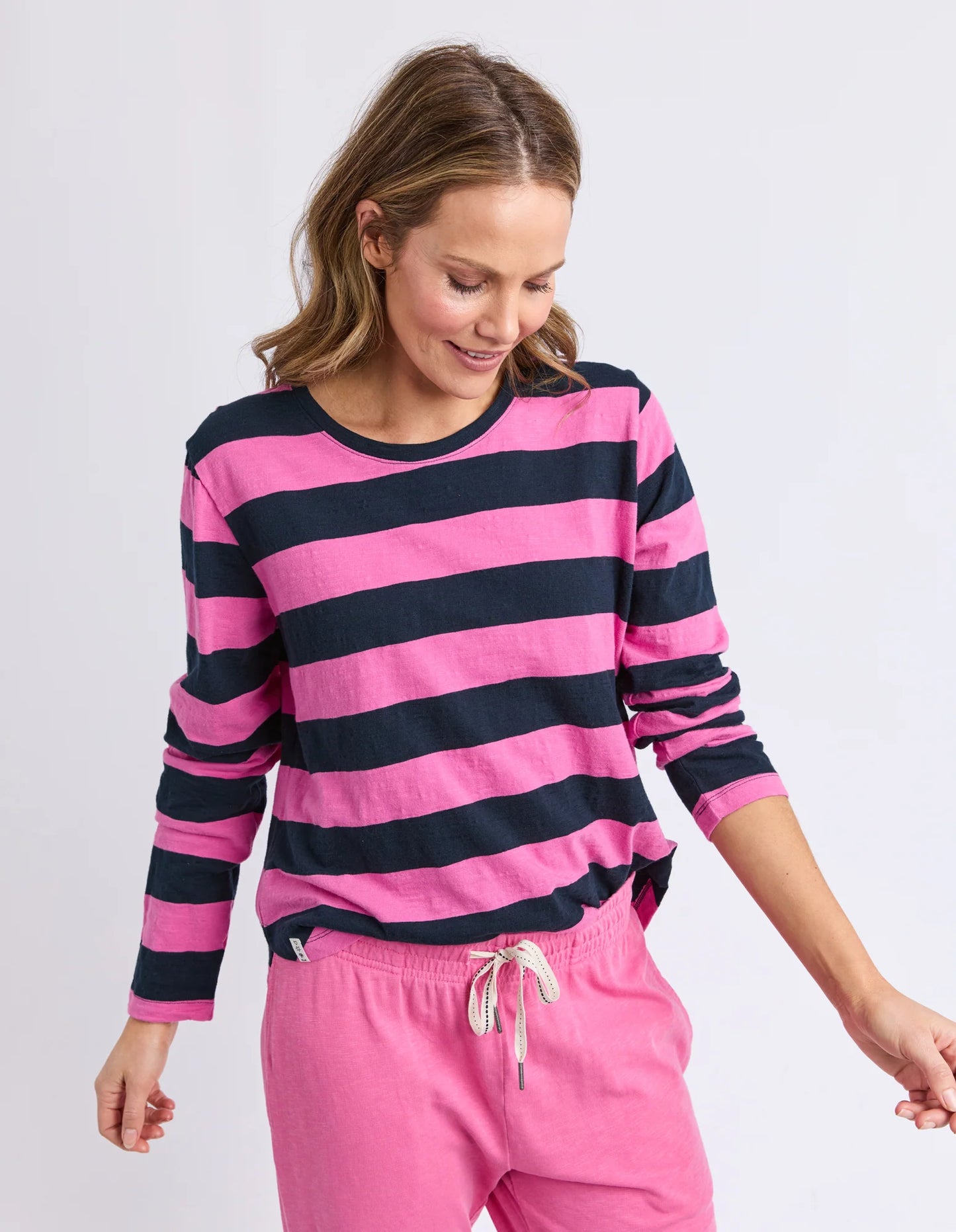 Spritz Stripe Long Sleeve Top- Hot Pink/Navy