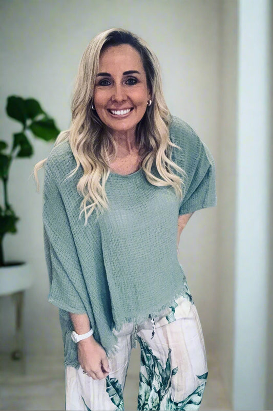 Linen Rosa Top- Khaki