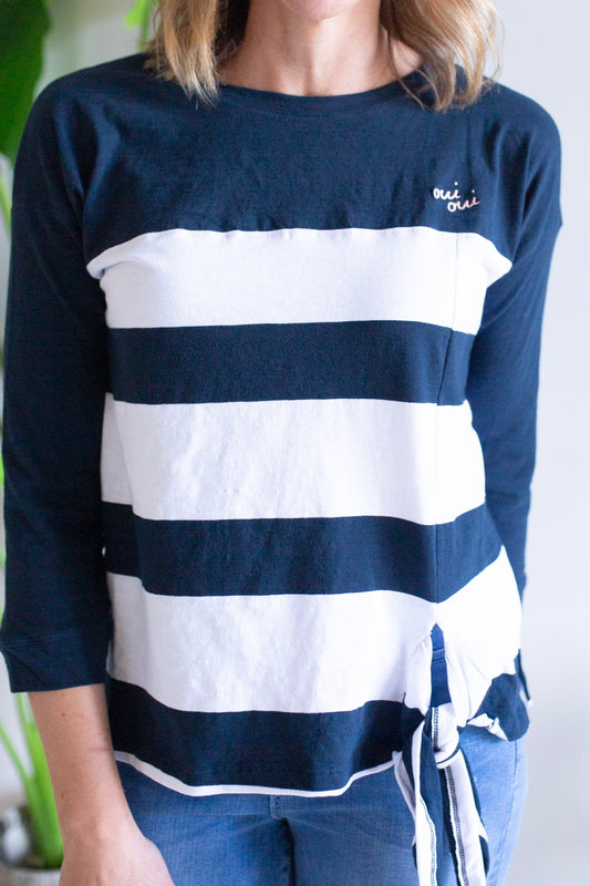 Breton Stripe Knot Tee- Navy/White