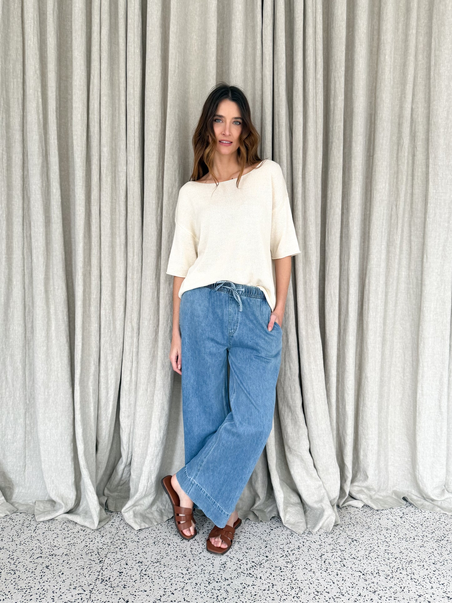 Loose Neck Knit Top- Cream