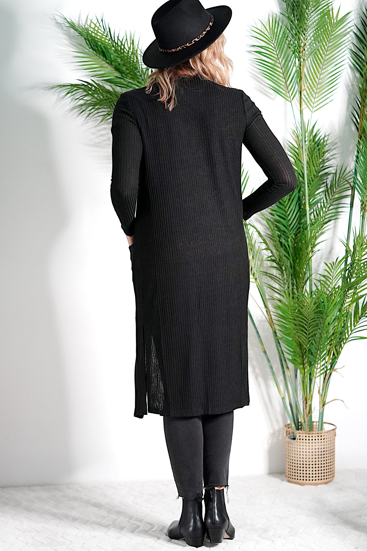 Ribbed Long Cardi - Black