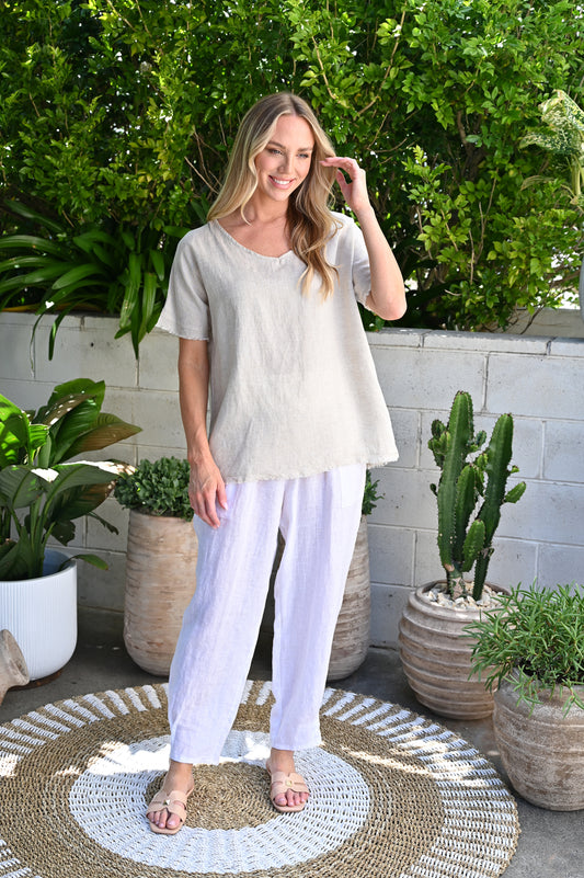Lexie Linen Top- Beige