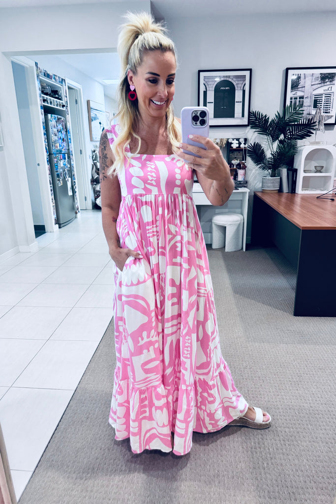 Vienna Dress- Pink & White