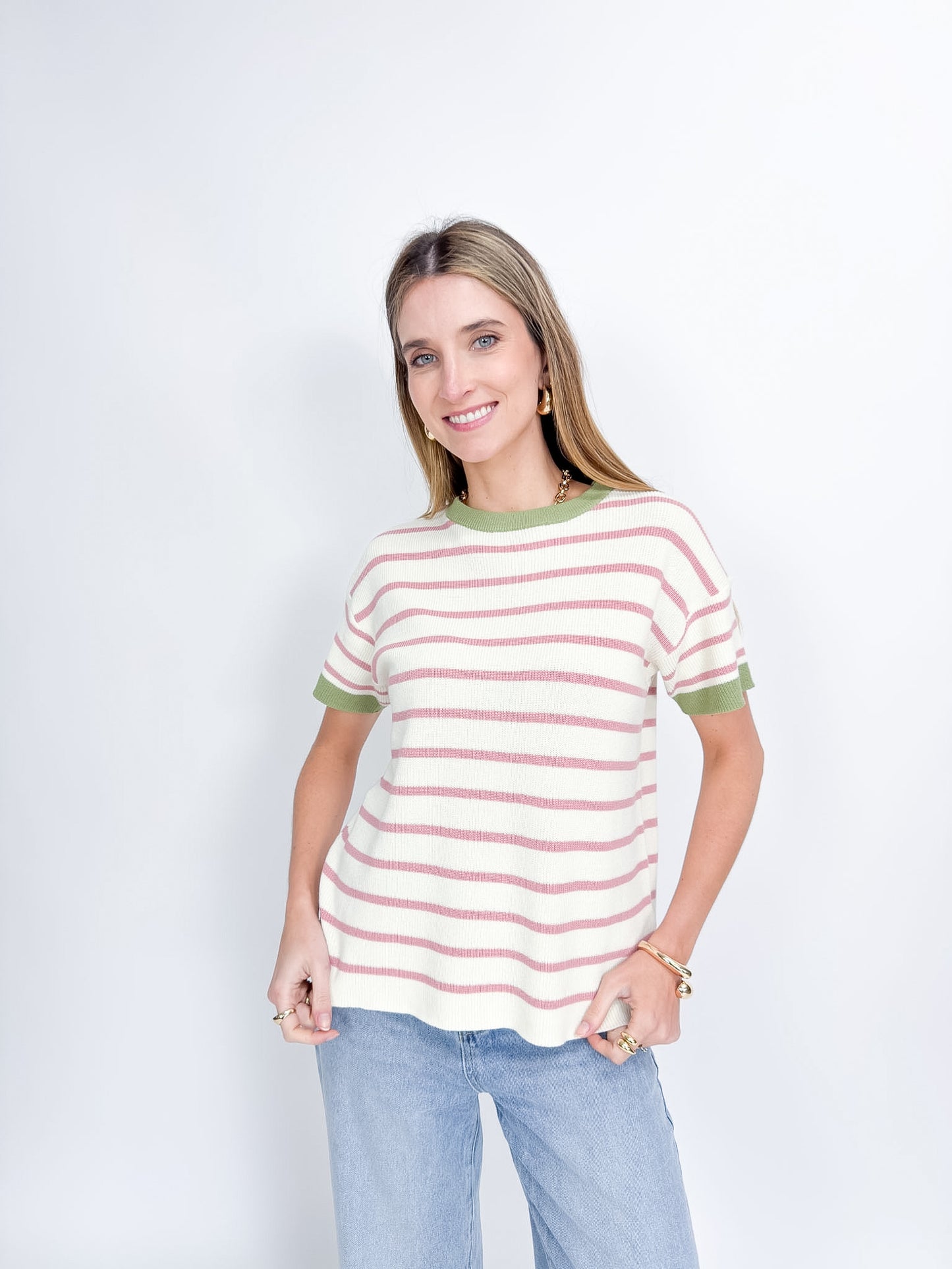 Knit Stripe Knit - Cream/Pink/Khaki