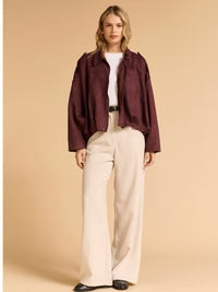 Suede Gather Hem Bomber Jacket - Plum
