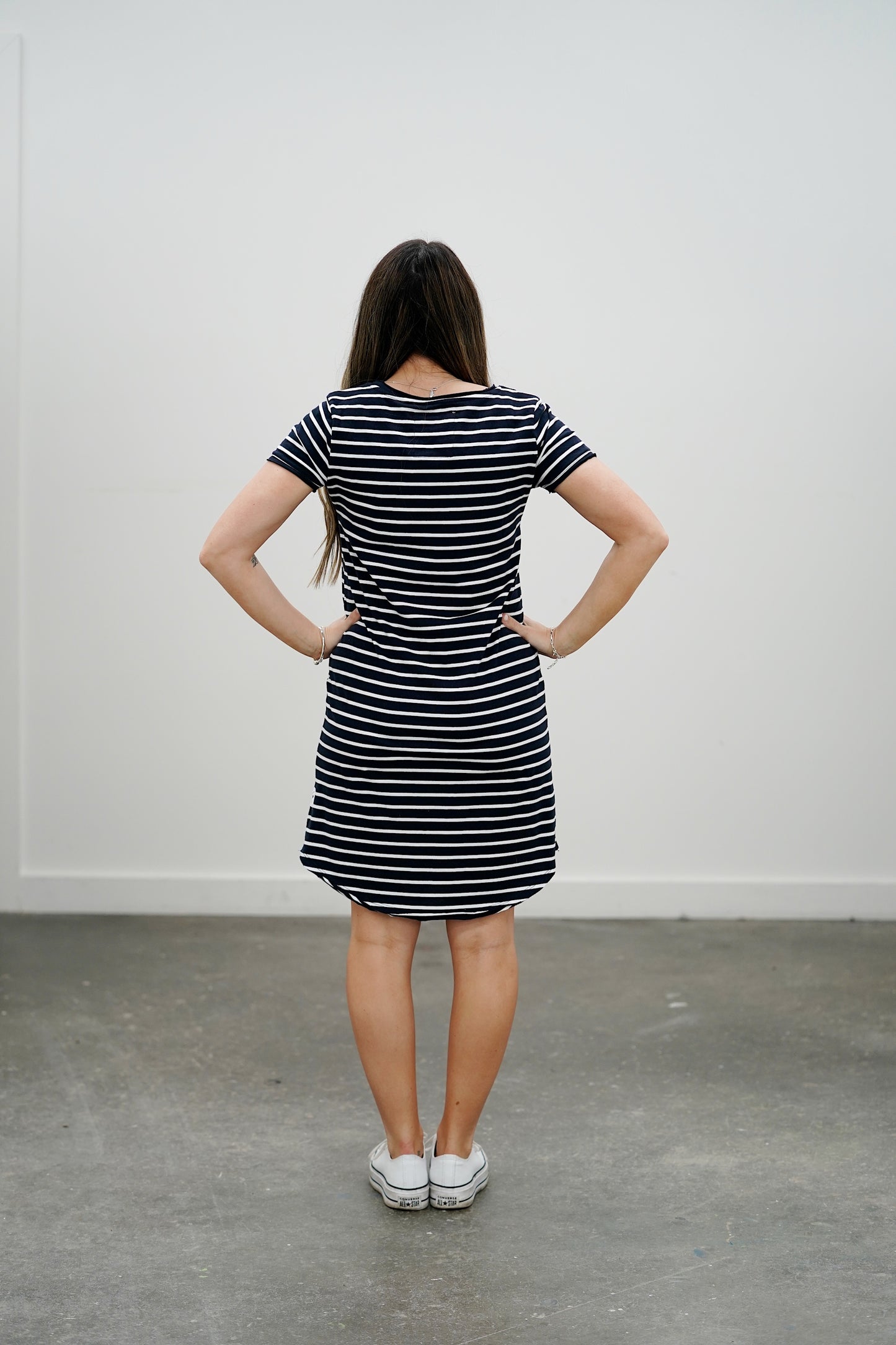 Mary Stripe Dress- Navy/White