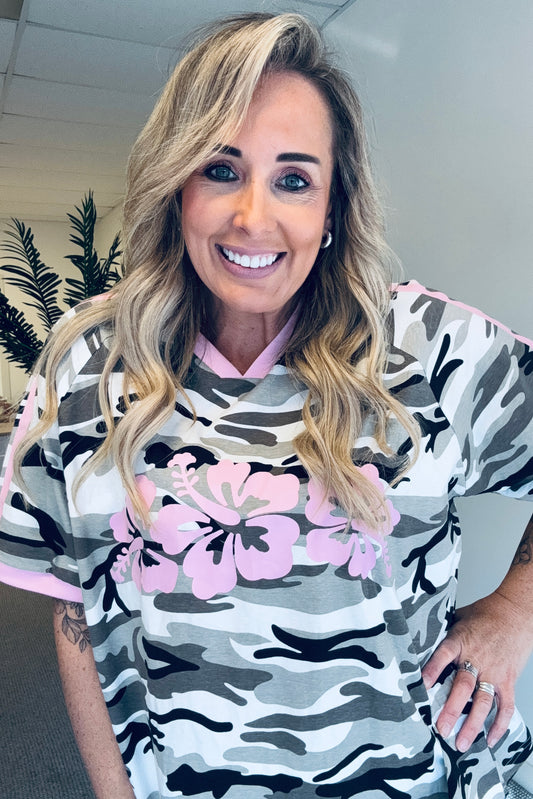 Frankie Camo Tee - Grey/Pink