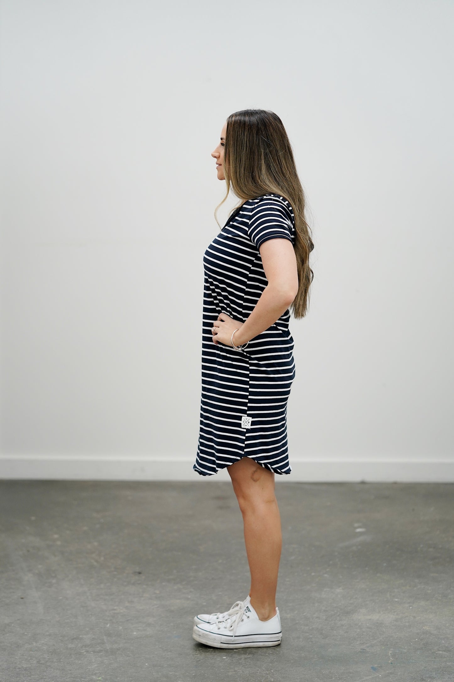 Mary Stripe Dress- Navy/White