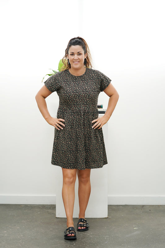 Tia Leopard Dress- Khaki