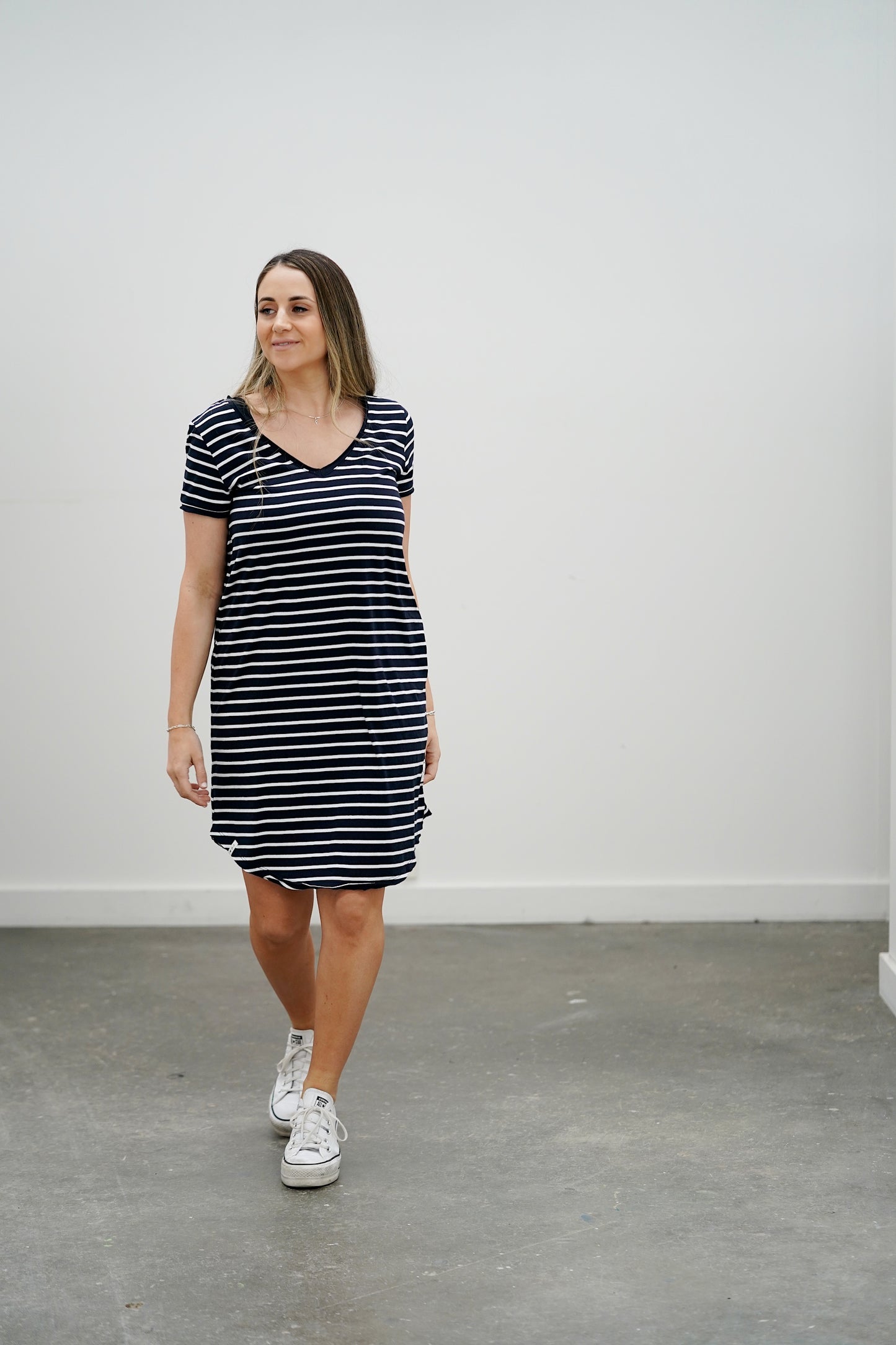 Mary Stripe Dress- Navy/White