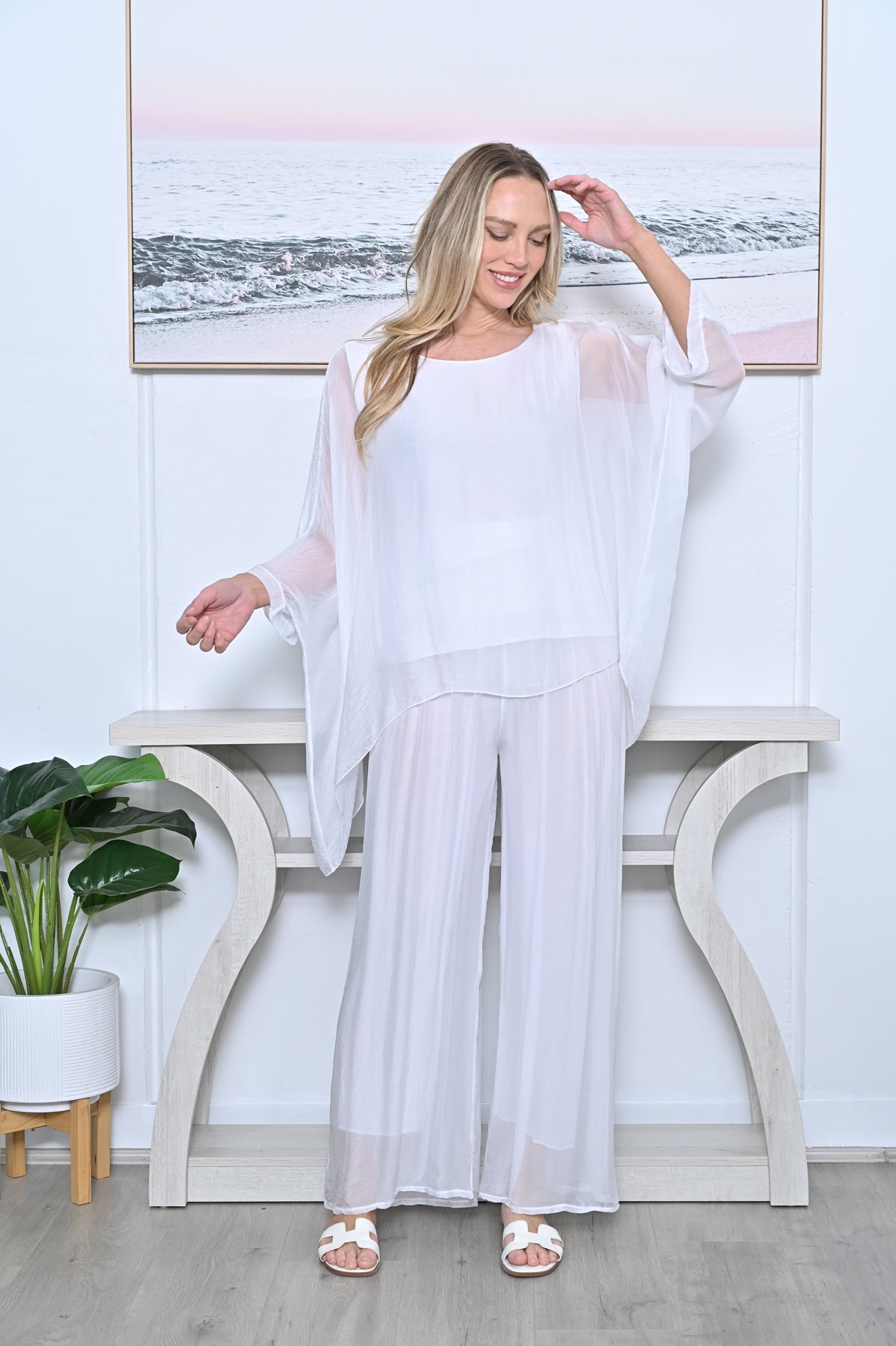 Italian Silk Sequin Top- White