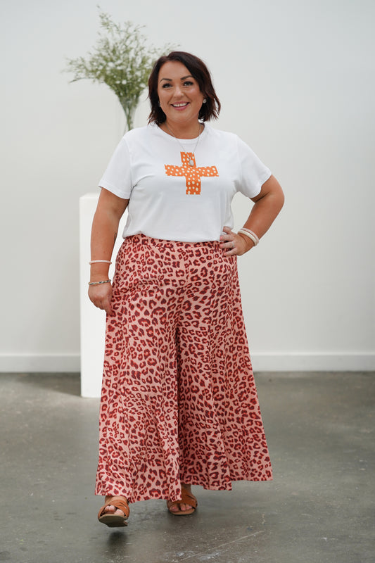 Coral Leopard Wide Leg Pant