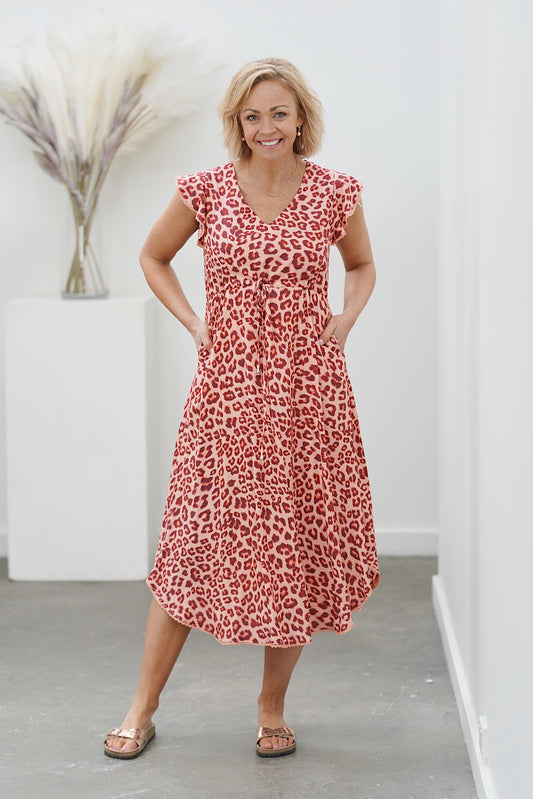 Acacia Dress- Coral Leopard