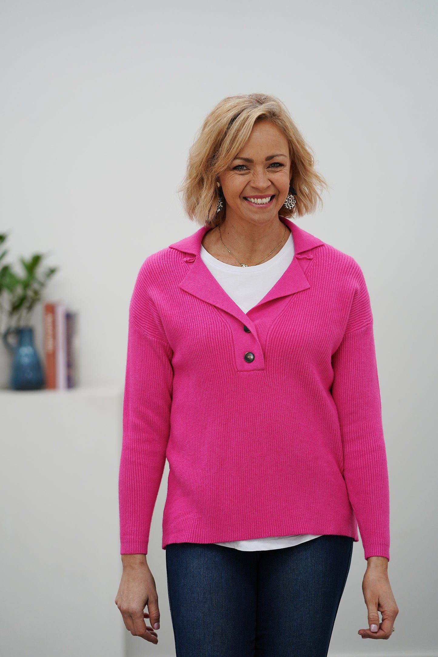 Catherine Collar Knit- Hot Pink