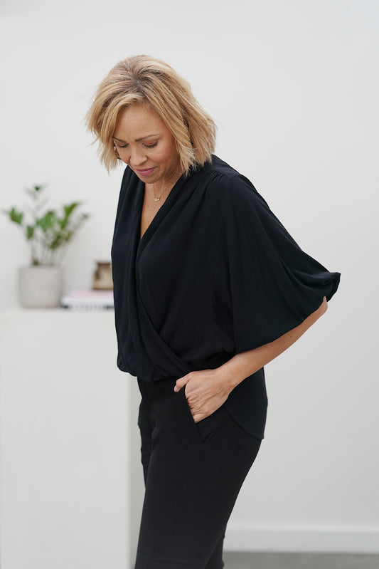 Suri Drape V-Neck Shirt - Black