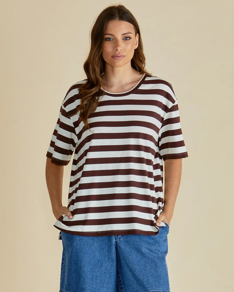 Relax Boxy Tee- Brown Stripe