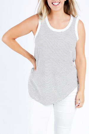 Keira Tank- Black/White Stripe