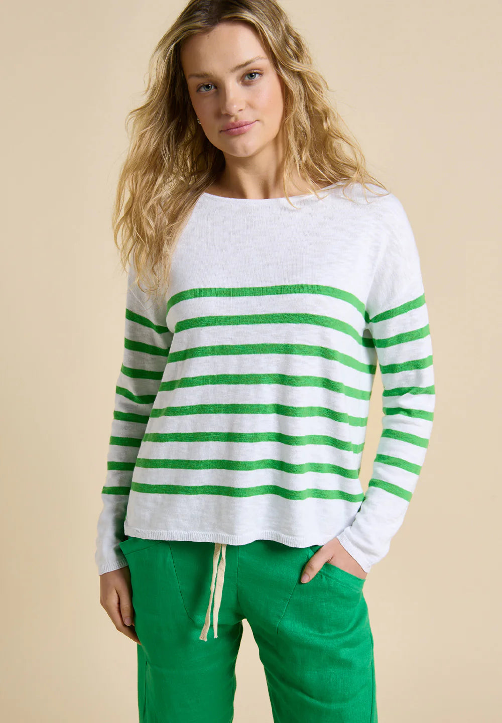 Bobbie Top- Green Stripe
