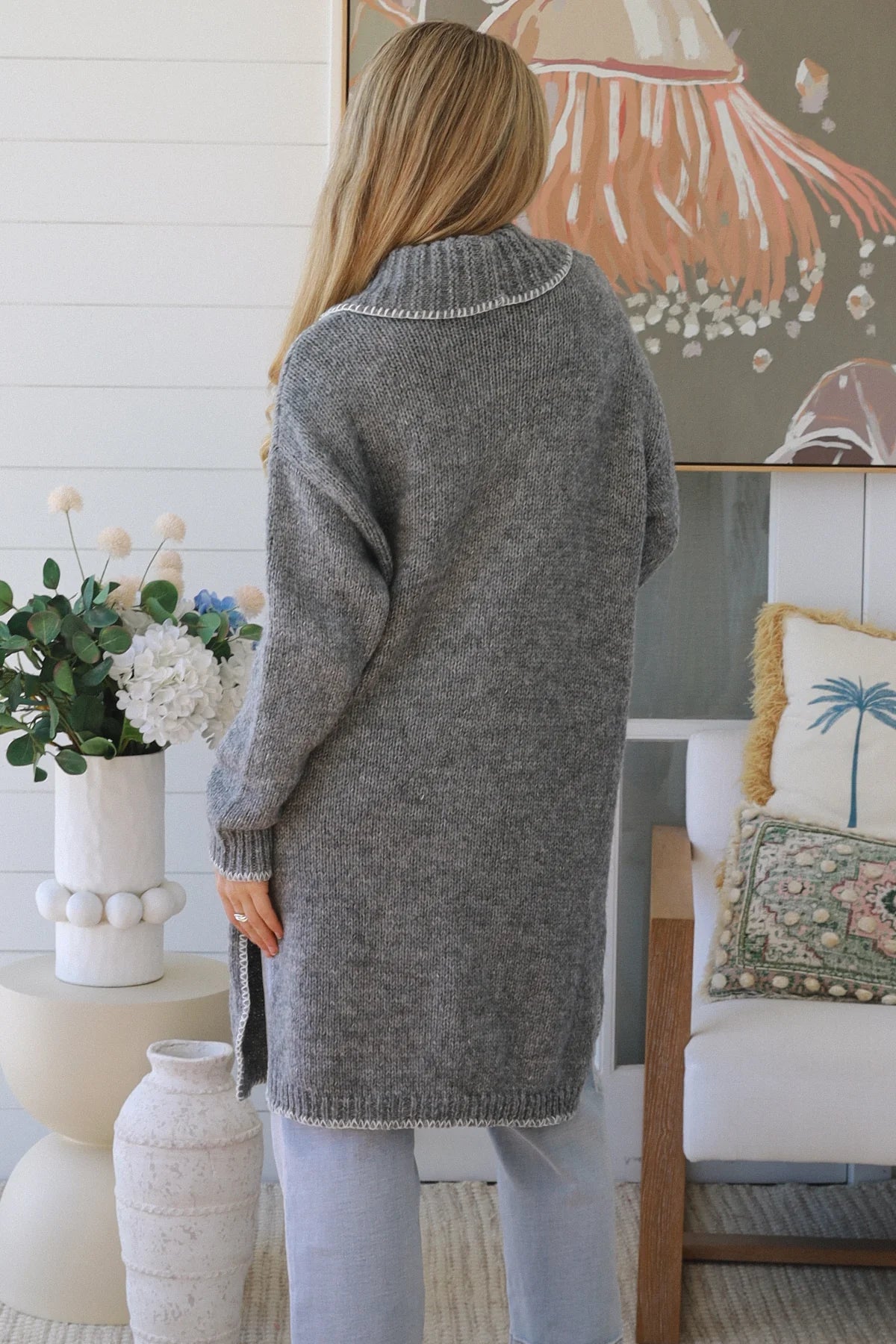 Grey Stitched Cardigan