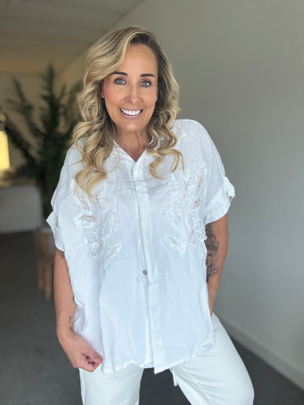 Oversized Palm Shirt - White