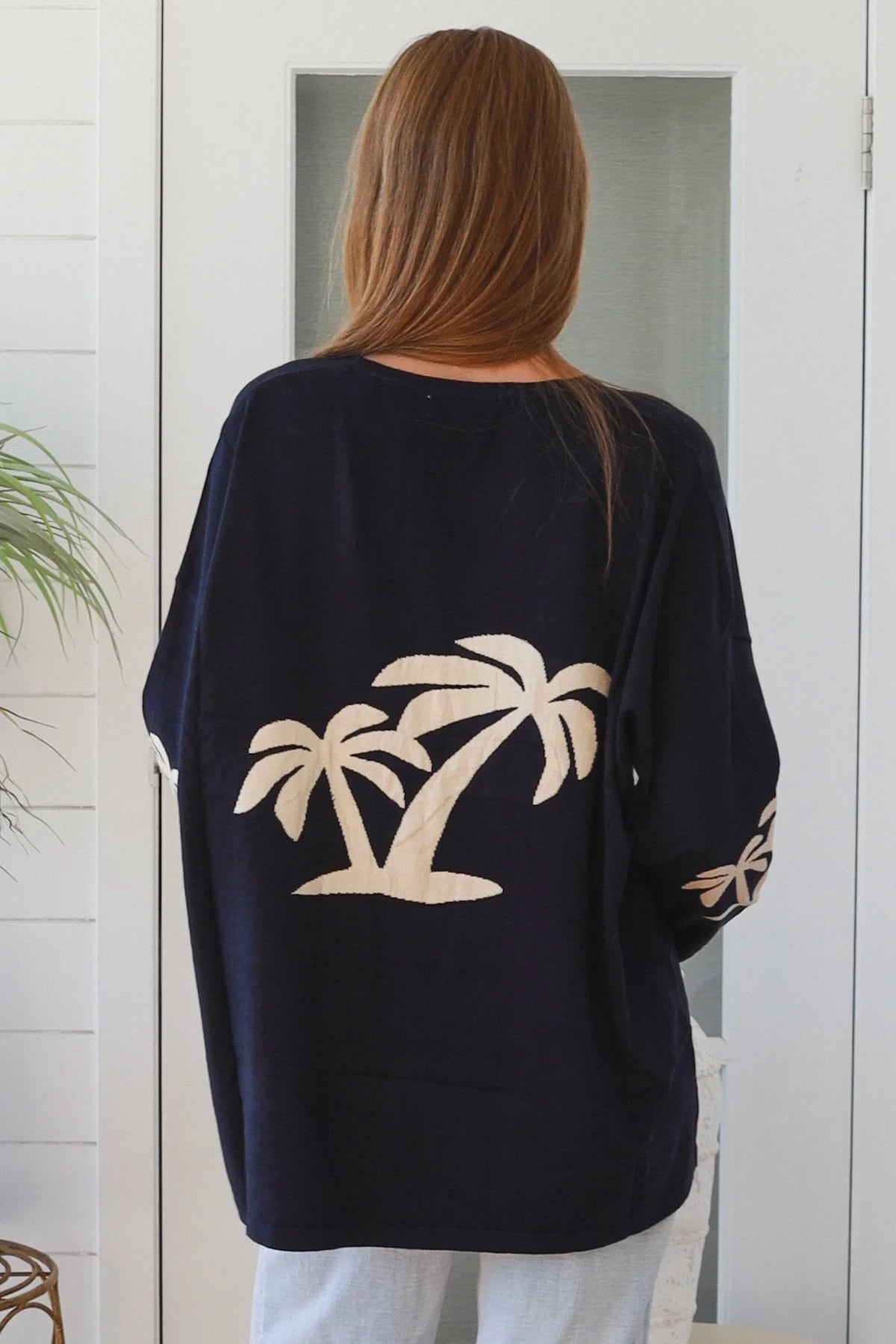 Palm Tree Pocket Knit - Navy