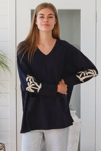 Palm Tree Pocket Knit - Navy