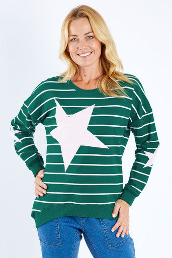 Under The Stars Crew- Winter Green/White