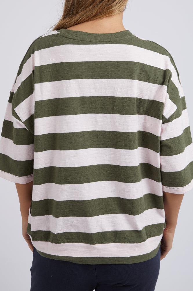 Mazie Block Stripe Sweat- Blossom/Khaki Stripe