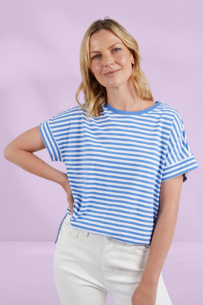 Yara Stripe Tee - Cerulean Blue & White