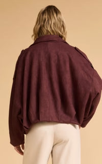Suede Gather Hem Bomber Jacket - Plum