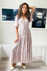 Pale Pink Leopard  Short Sleeve Maxi Dress