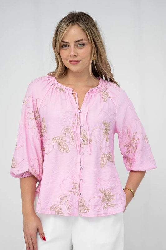 Natural leaf Shirt- Pink
