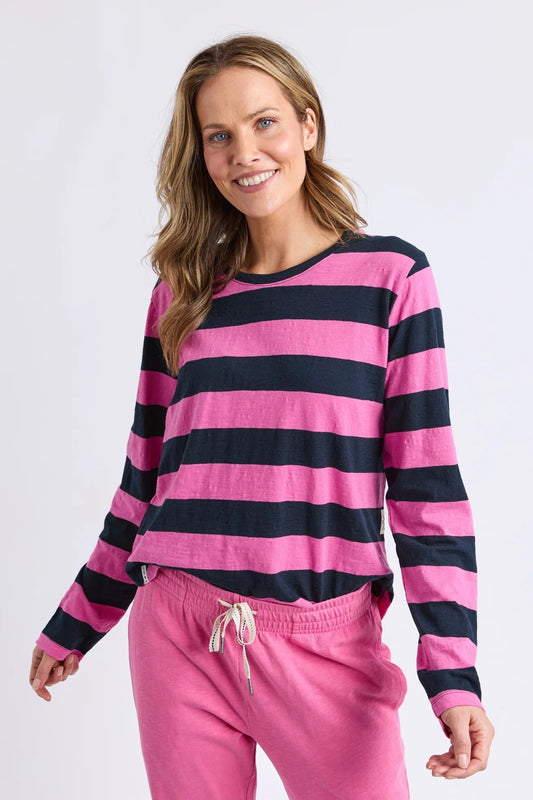 Spritz Stripe Long Sleeve Top- Hot Pink/Navy