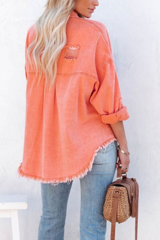 Frayed Denim Shacket - Orange