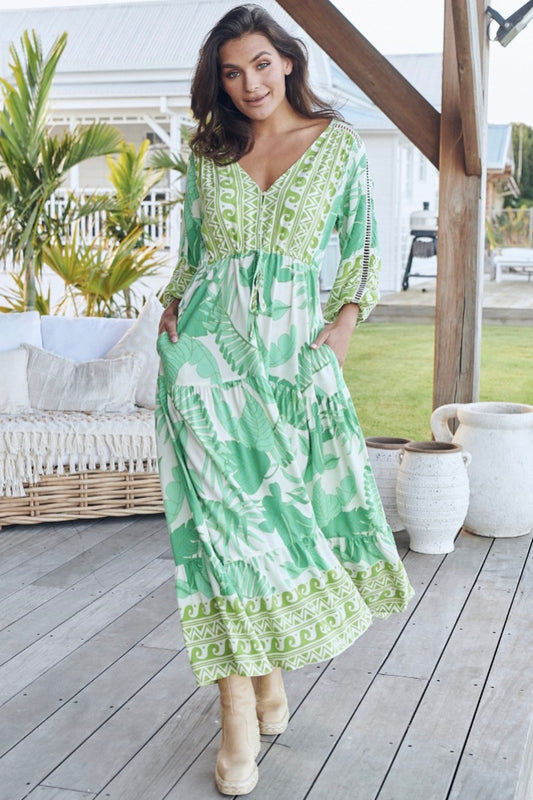 Adele Maxi Dress- Green Tropics