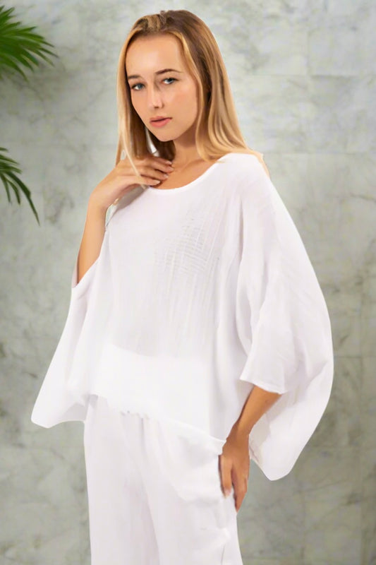 Linen Rosa Top- White