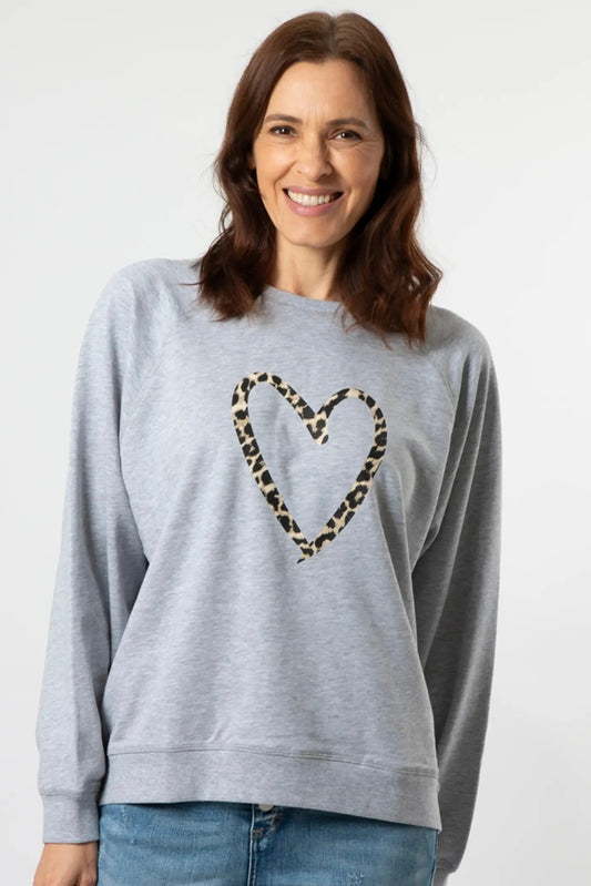 Leopard Heart Crew- Grey Marle