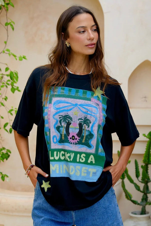 Lucky Star Tee- Washed Black