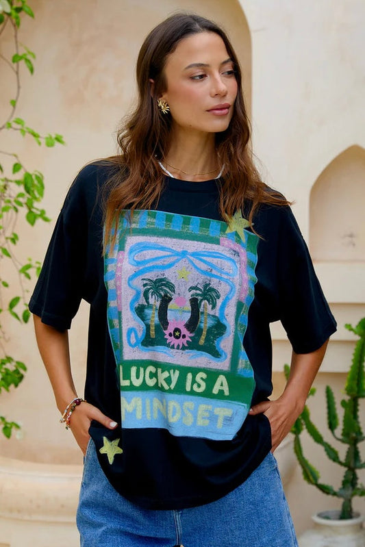 Lucky Star Tee- Washed Black