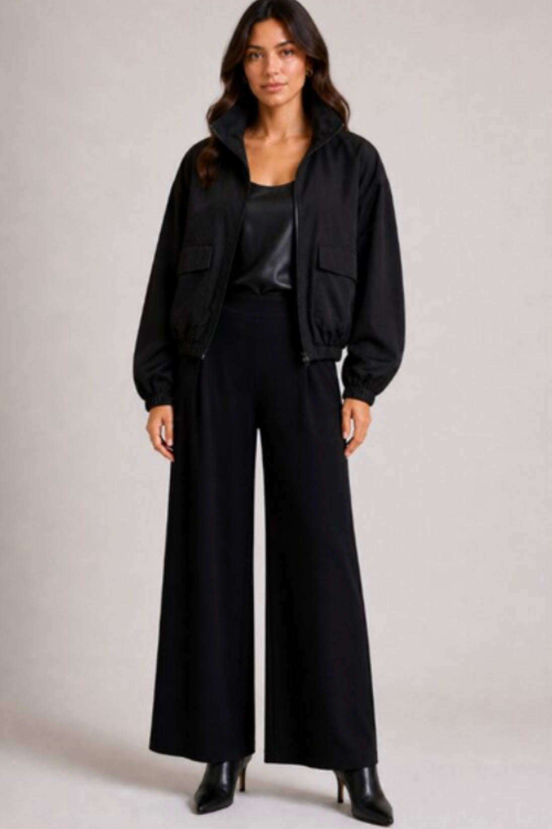 Fleece Lined Wide Leg Dress Pant- Black