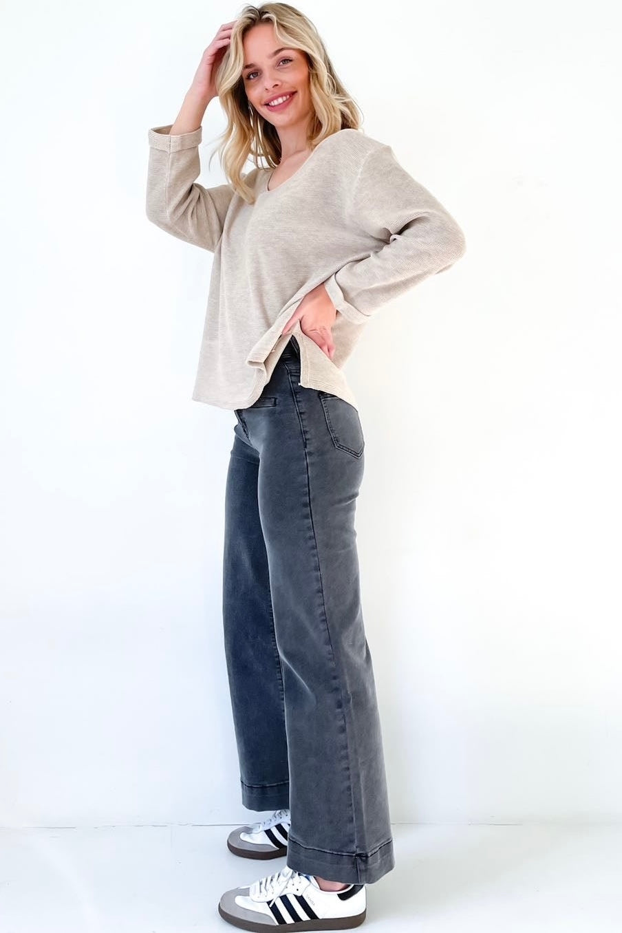 Winston Wide Leg Jean- Charcoal Black