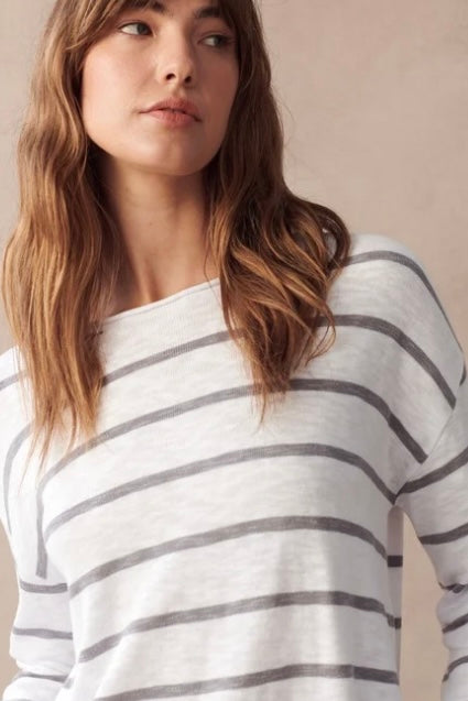 Minnie Stripe Crew Knit - White/Khaki Stripe