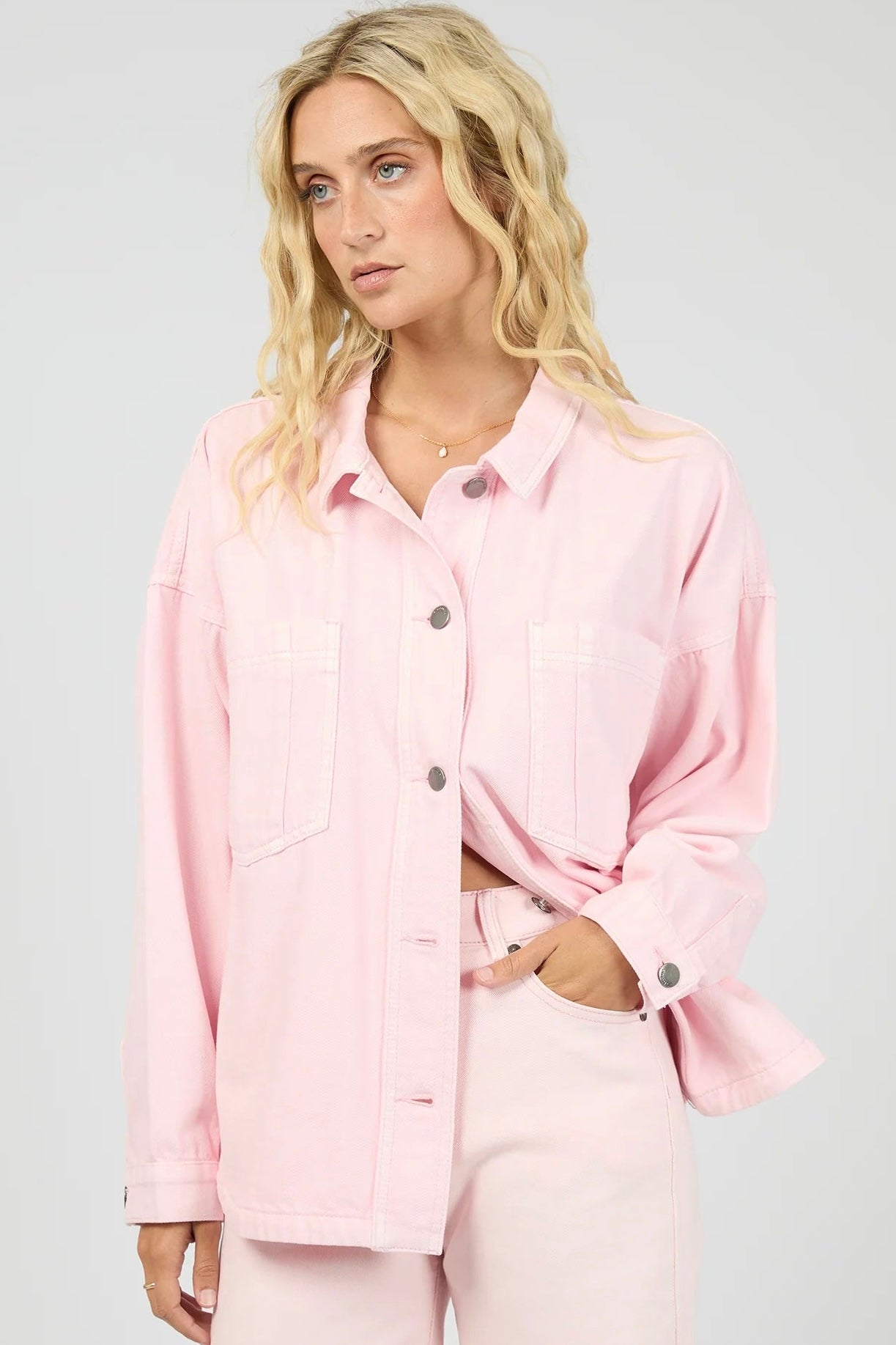 Dale Denim Shacket - Pink
